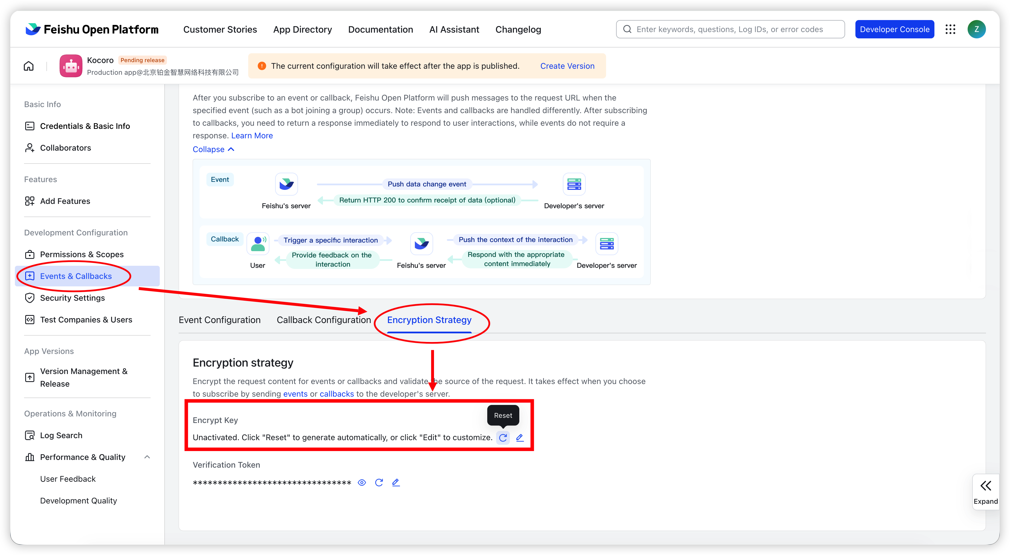 Fig. 5 — Reset and copy the Encrypt Key under Encryption Strategy.